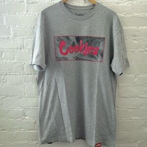 Vintage 90s Cookies Tee Graphic Logo Short Sleeve Crewneck Cotton T-Shirt Gray L
